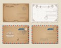 Vintage postcards, postage stamps, vector illustration post cards template.