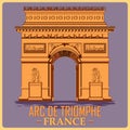 Vintage poster of Arc De Triomphe in Paris famous monument inFrance