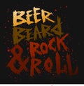 Vintage poster Beer,beard and rock roll - unique hand drawn lettering.