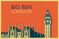 Vintage poster of Big Ben in London famous monument inUnited Kingdom