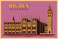 Vintage poster of Big Ben in London famous monument inUnited Kingdom