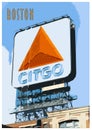 Vintage Poster of Boston and the Famous Citgo Sign Royalty Free Stock Photo