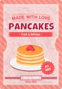 Vintage poster for breakfast with delicious stack of pancakes on pink background for print in retro style Royalty Free Stock Photo