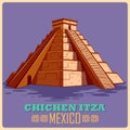 Vintage poster of Chichen Itza in Mayan famous monument in Mexico