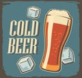 Vintage poster cold beer and ice cube. Royalty Free Stock Photo