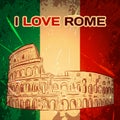 Vintage poster with Colosseum on the grunge background. Retro hand drawn vector illustration ' I love Rome' Royalty Free Stock Photo