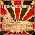 Vintage poster with Colosseum on the grunge background. Retro illustration in sketch style ' I love Rome' Royalty Free Stock Photo