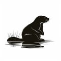 Vintage Poster Design: Black Silhouette Of Beaver With Water Reflection