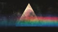 Vintage Poster Design Of A Colorful Triangle In Space With Rainbow Reflection