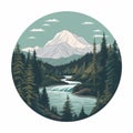 Beautiful Mountain Ridge Illustration In Teal And Gray