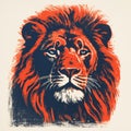 Vintage Poster Design Lions Head In Red And Blue