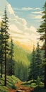 Vintage Poster Design: Pine Forest In Rocky Mountains