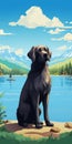 Vintage Poster Design: Serene Dog Standing By The Shore