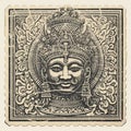 Vintage Poster Design Smiling Deity Stamp With Intricate Compositions Royalty Free Stock Photo