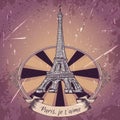 Vintage Poster With Eiffel Tower On The Grunge Background. Retro Illustration In Sketch Style ' I Love Paris'