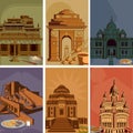 Vintage poster of famous landmark place with heritage monument in India