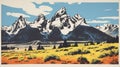 Vintage Grand Teton National Park Postcard With Pop Art Silkscreening Royalty Free Stock Photo