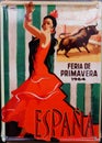 Vintage poster, female flamenco dancer for Seville Spring Fair, Spain Royalty Free Stock Photo