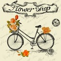 Vintage Poster For Flower Shop Design With Bicycle