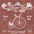 Vintage Poster For Flower Shop Design With Old Bicycle