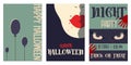 Vintage poster Halloween movie minimalism set for flyer design. Horror old cinema. Layout template. Party decoration