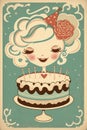 Vintage poster happy birthday, cake, card, postcard, vintage, dreamy, fun, cute, happy Royalty Free Stock Photo