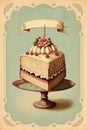 Vintage poster happy birthday, cake, card, postcard, vintage, dreamy, fun, cute, happy Royalty Free Stock Photo