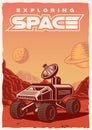 Vintage poster with illustration of a space rover on the planet Mars