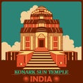 Vintage poster of Konark Sun Temple in Odisha famous monument of India