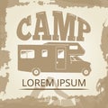 Vintage Poster Or Label With Camping Bus