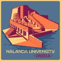 Vintage poster of Nalanda University in Bihar famous monument of India