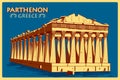 Vintage poster of Parthenon in Athens famous monument in Greece