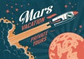 Vintage poster - rocket flies to the planet Mars Royalty Free Stock Photo