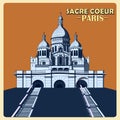 Vintage poster of Sacre Coeur in Paris famous monument inFrance