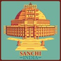 Vintage poster of Sanchi Stupa in Madhya Pradesh famous monument of India
