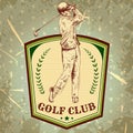 Vintage Poster With Silhouette Of Man Playing Golf.