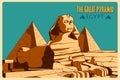 Vintage poster of Sphinx and Pyramids in Giza famous monument in Egypt