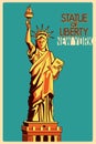 Vintage Poster Statue Of Liberty New York Famous Monument In United States