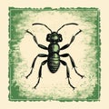 Vintage Poster Style Beetle Drawing In Green Ink