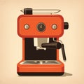 Vintage Poster Style Coffee Machine With Dreamlike Illustration