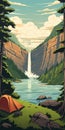 Retrocede Camping Poster With Scenic Waterfall View