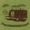 Vintage Poster with Trailer, Vehicles Camper Vans Caravans typographic, silhouette trailer, caravan. Print for textile