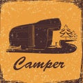 Vintage Poster with Trailer, Vehicles Camper Vans Caravans typographic, silhouette trailer, caravan. Print for textile