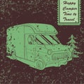Vintage Poster with Trailer, Vehicles Camper Vans Caravans typographic
