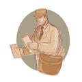 Vintage Postman Delivering Letter Drawing