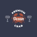 vintage premium crab seafood restaurant icon logo template vector illustration design. classic retro fish restaurants, sea crab,