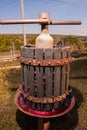 Vintage press machine. Homemade wine production on the farm