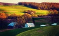 Vintage processed photo of farm fields and homes in Southern York County, Pennsylvania. Royalty Free Stock Photo