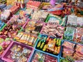 vintage products and snacks in Bangkok night market