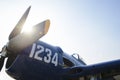Vintage propeller airplane with sun lights